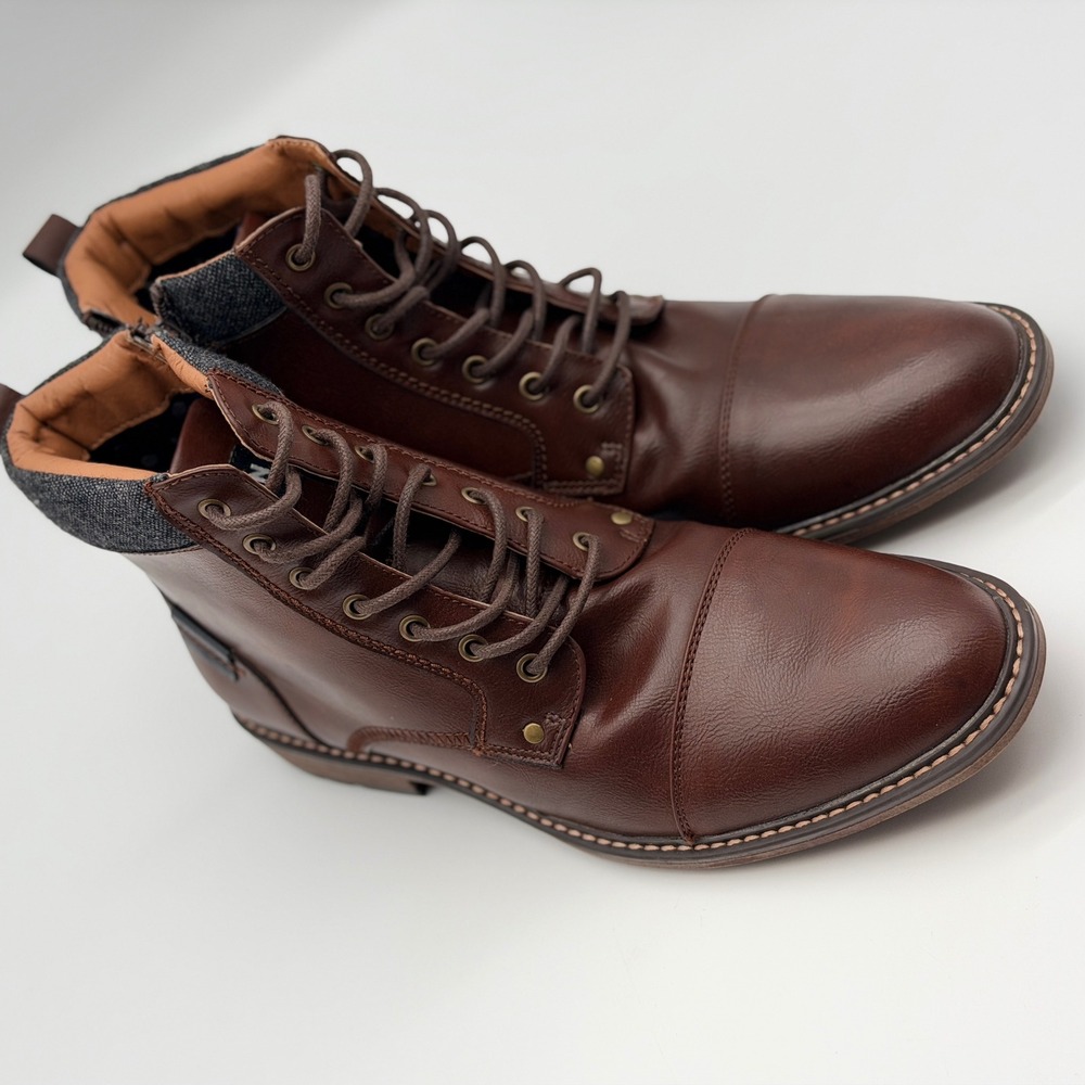 Madden M-BRADY Mens Brown Cap Toe Combat Boots Side Zip Size 10.5